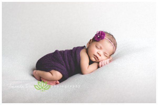 Newborn baby girl purple wrap and headband bean bag