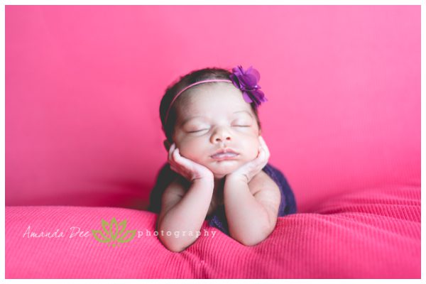 Newborn baby girl purple wrap and headband pink bean bag
