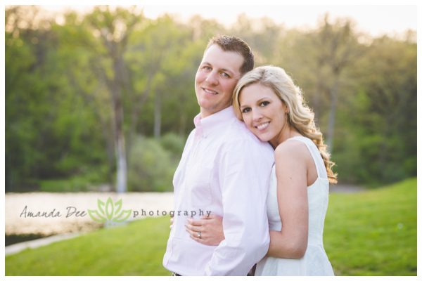Romantic Engagement Photo Spring over the shoulder sweet snuggle