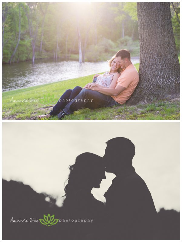 Romantic Engagement Photo Spring against a tree kissing forehead silhouette Candids
