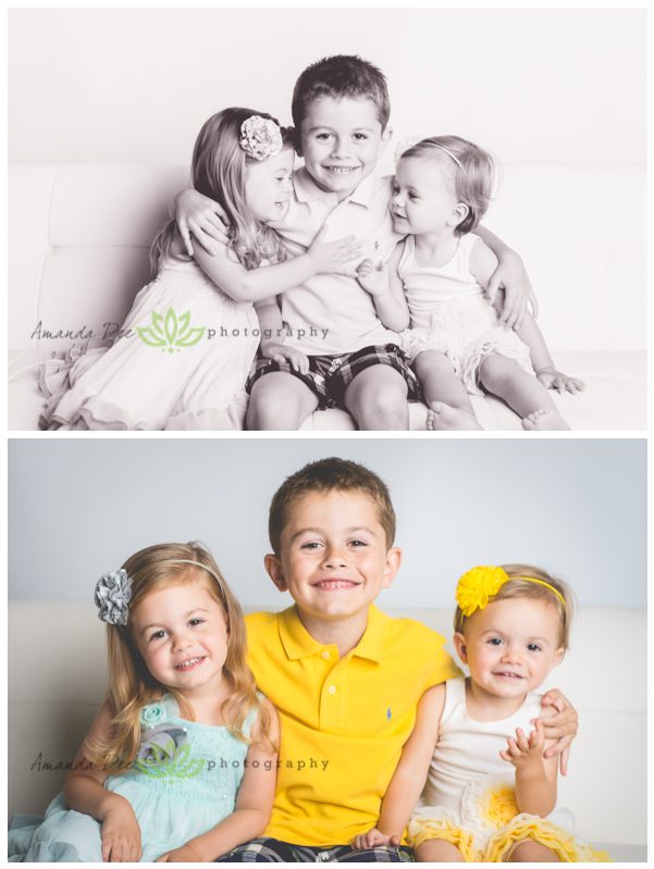 Summer Family Session In-Studio 3 kids black and white and color 