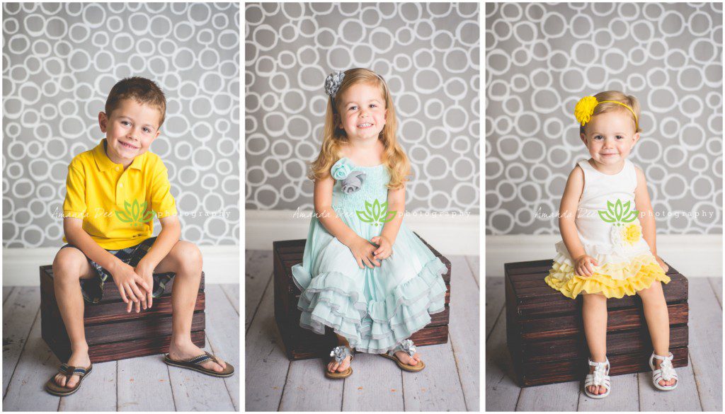 Summer Family Session In-Studio Grey and yellow 3 kids