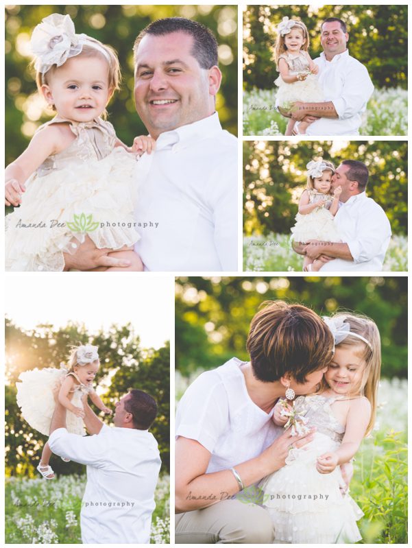 Summer Family Session Green Field white flower field with dad and with mom 3 kids