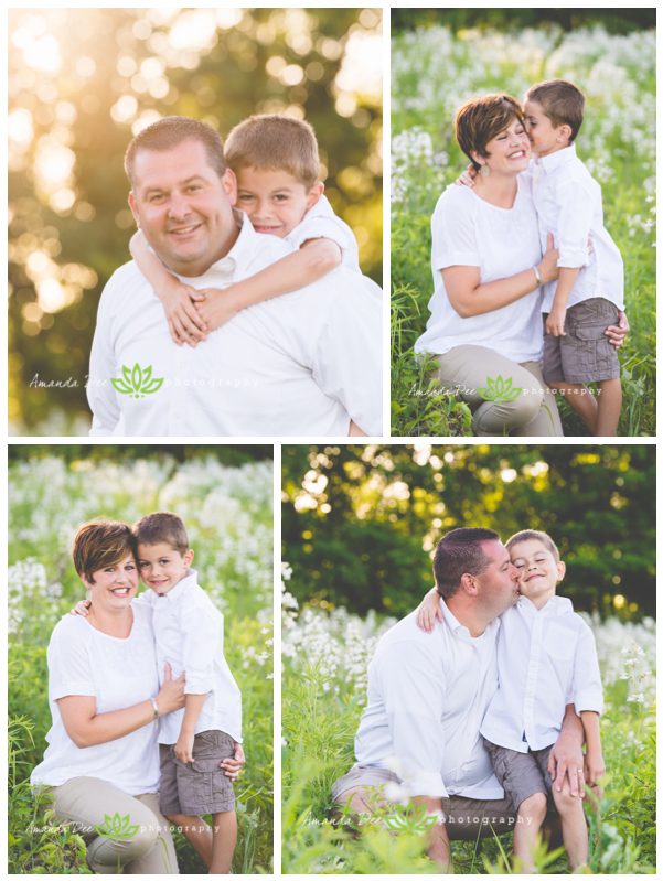 Summer Family Session Green Field white flower field with dad and with mom 3 kids