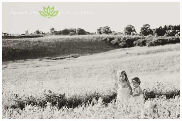 Summer Family Session sisters little girls black and white big field