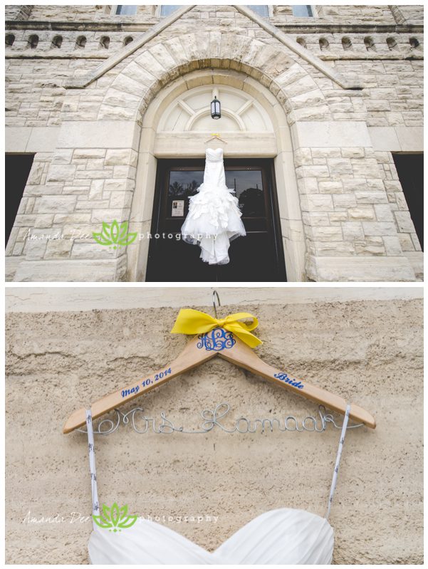 Wedding Dress Hanging outside church mrs hanger