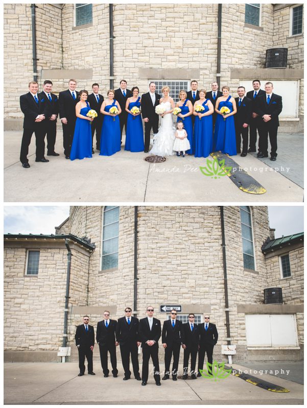wedding photo of whole bridal party and of just groomsmen