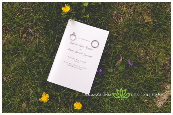 Wedding Rings on invitation in grass dandilions