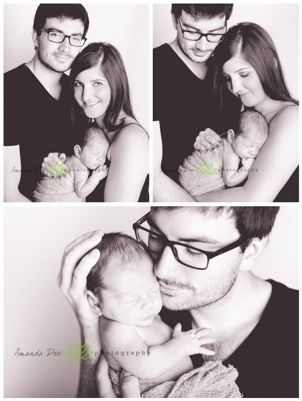 Baby Boy Newborn Photography with mom and dad black and white