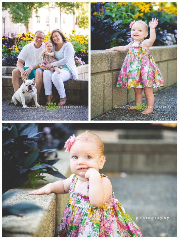 One Year Old Girl Photo Session Outdoor Park Amanda Dee Photography Family Photo with dog and flowers