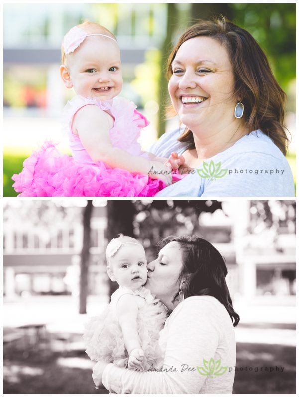 One Year Old Girl Photo Session Outdoor Park Amanda Dee Photography pink tutu with mom kisses