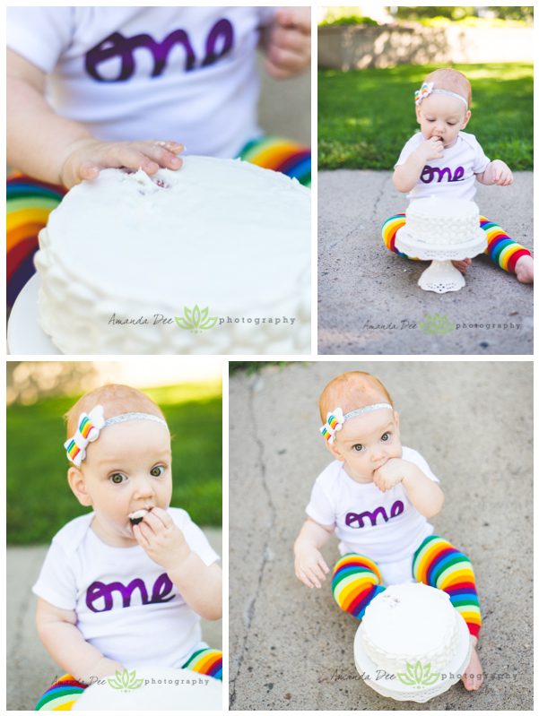 One Year Old Girl Photo Session Outdoor Park Amanda Dee Photography cake smash rainbow leggings 