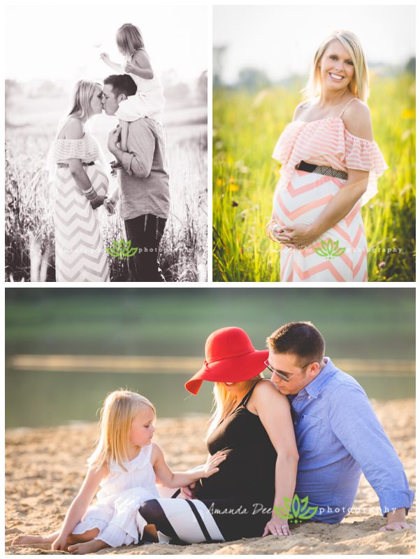 Outdoor Summer Maternity and Family Session Amanda Dee Photography family in tall grass field on the beach red hat