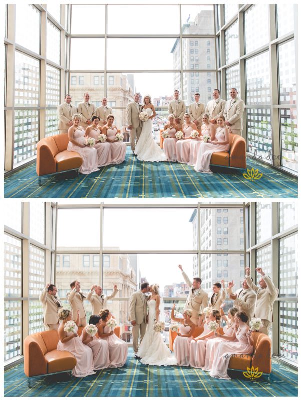 Summer Wedding Amanda Dee Photography whole bridal party cheering on a kiss