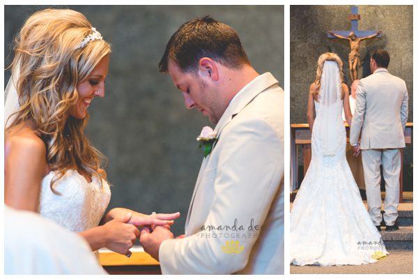 Summer Wedding Amanda Dee Photography bride and groom exchanging rings standing at alter