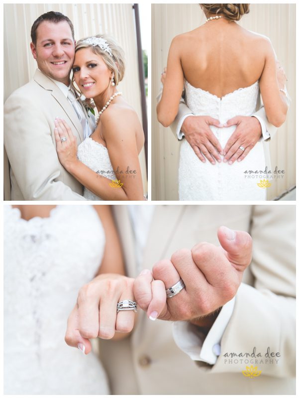 Summer Wedding Amanda Dee Photography bride and groom hands on back of dress hand and rings shot pinkies linked