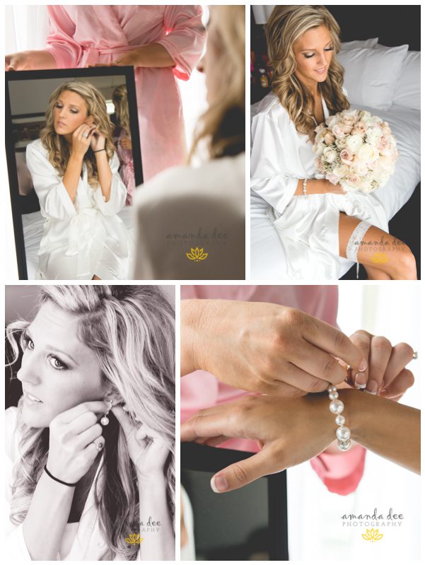 Summer Wedding Amanda Dee Photography getting ready earrings bracelet flowers in robe with garter