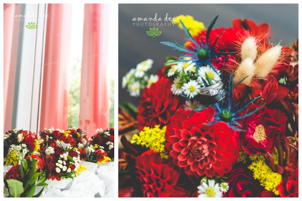 Sunset Downtown Library Rooftop Wedding Amanda Dee Photography Flower bouquets red rings in bouquet