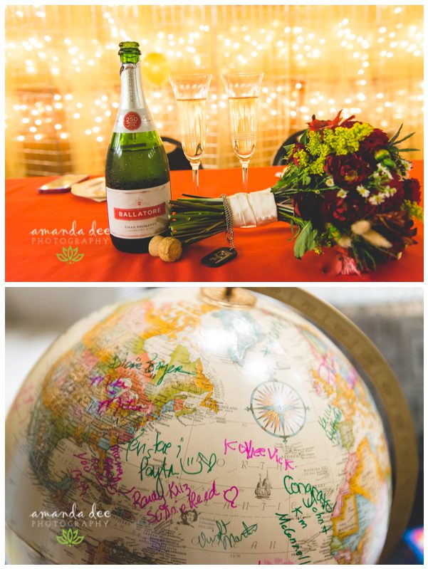 Sunset Downtown Library Rooftop Wedding Amanda Dee Photography Reception details champagne globe guest book