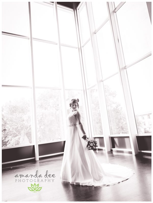 Sunset Downtown Library Rooftop Wedding Amanda Dee Photography Bride alone black and white