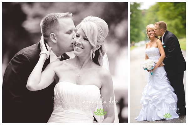 Summer Wedding Teal Accents - Amanda Dee Photography - Bride and Groom kiss on cheek