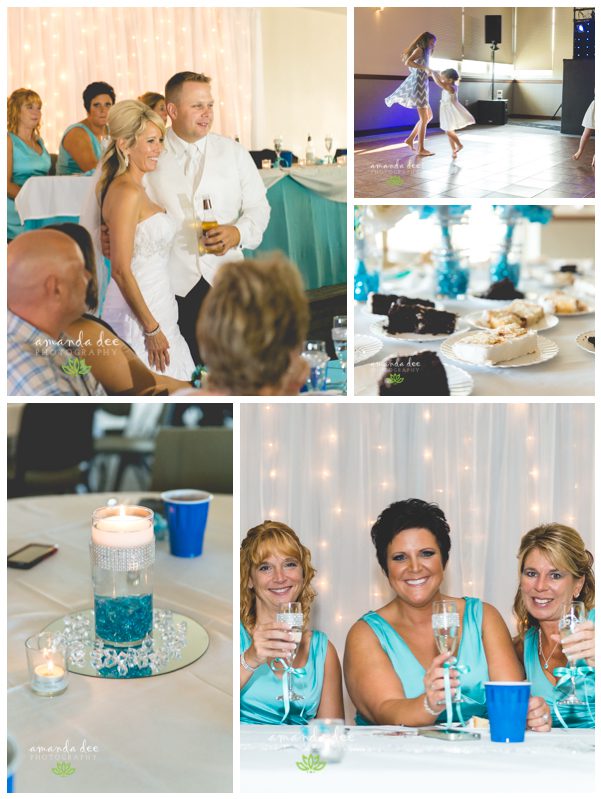 Summer Wedding Teal Accents - Amanda Dee Photography -Reception, reception details , cake, teal centerpieces