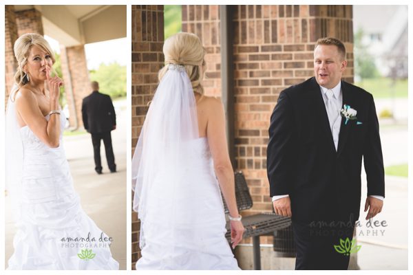 Summer Wedding Teal Accents - Amanda Dee Photography - First Look Bride and Groom Reveal Moment